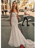 Heavily Beaded Off Shoulder Ivory Tulle Sparkly Wedding Dress